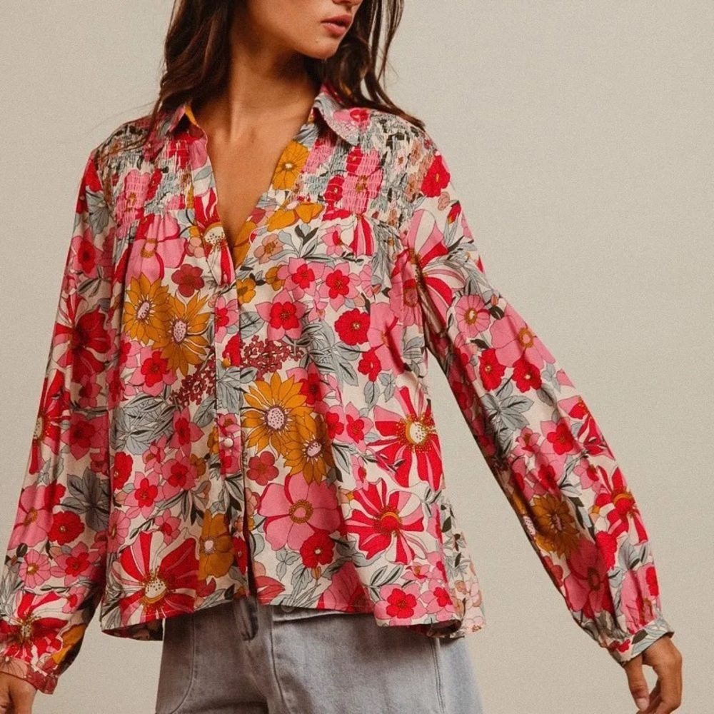 BiBi Woven Floral Printed Shirt Top - Picture 13 of 15
